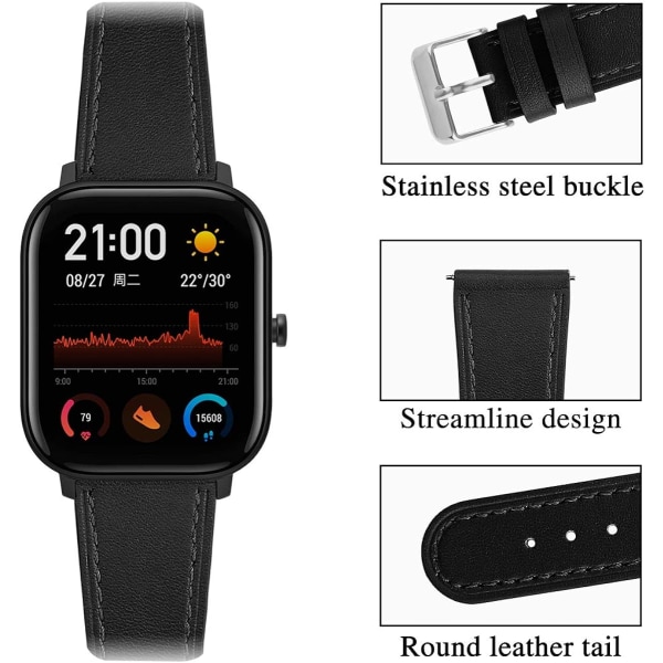 20mm Äkta Läder Stil Armbandsur Remmar Kompatibla med Amazfit Bip U