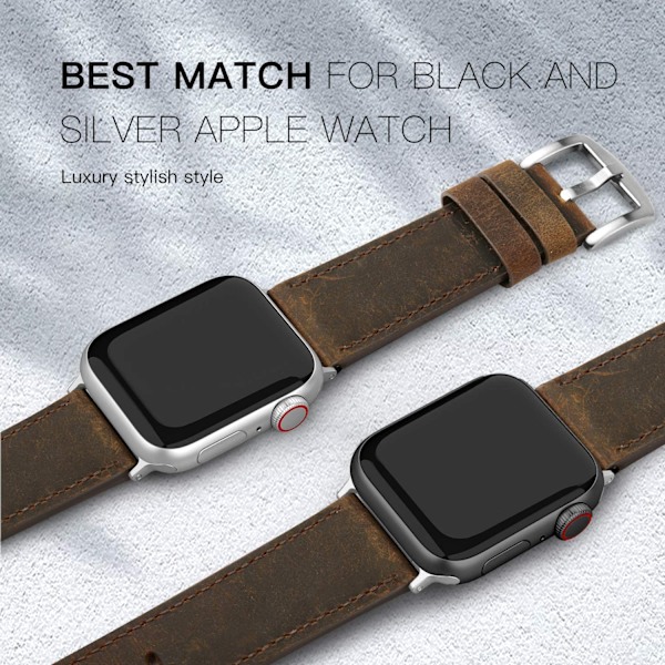 Läderband Kompatibla med Apple Watch 45mm 42mm 44mm Classic Retro Brown 42/44/45 mm