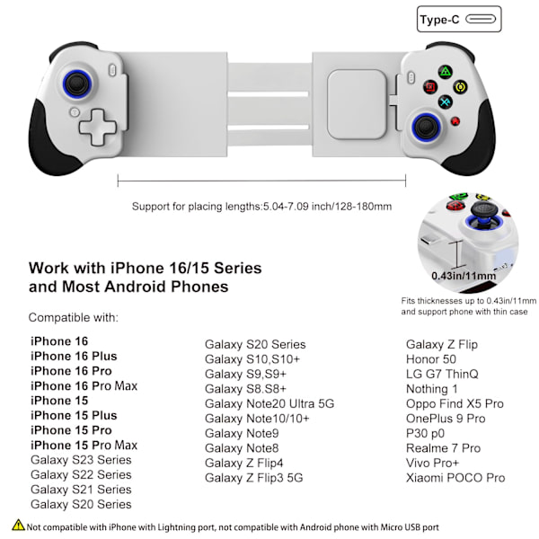 2025 Seneste Model Type C Mobil Gaming Controller til iPhone 15/iPhone 16 Serien & Android USB C, PS Remote Player Gamepad til PS5/PS4/Xbo