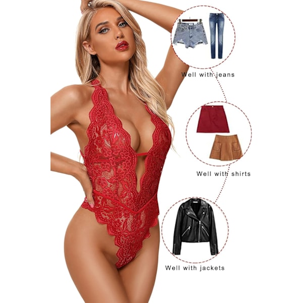 2025 Senaste Modell Sexiga Underkläder för Kvinnor Utskurna Blomspets Bodysuit En Del Underkläder Djup V Teddy Babydoll Underkläder