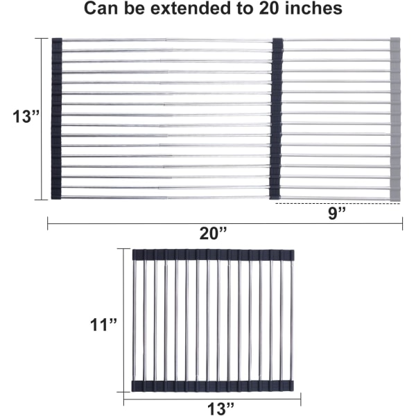 Utbyggbar Rullbar Dish Drying Rack för Kök från 11” till 20”