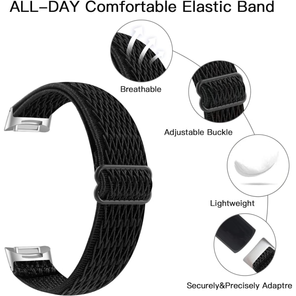 【3-pack】 Elastiskt watch kompatibelt med Fitbit Charge 5, Stretch