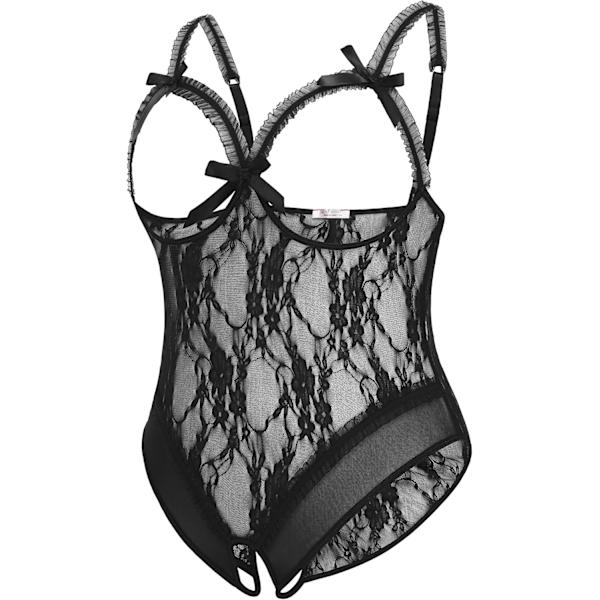 2025 Senaste Modell Stora Storlekar Underkläder Exotiska Teddies Bodysuits En Del Spets Babydoll Nattkläder Svart 4X-Large