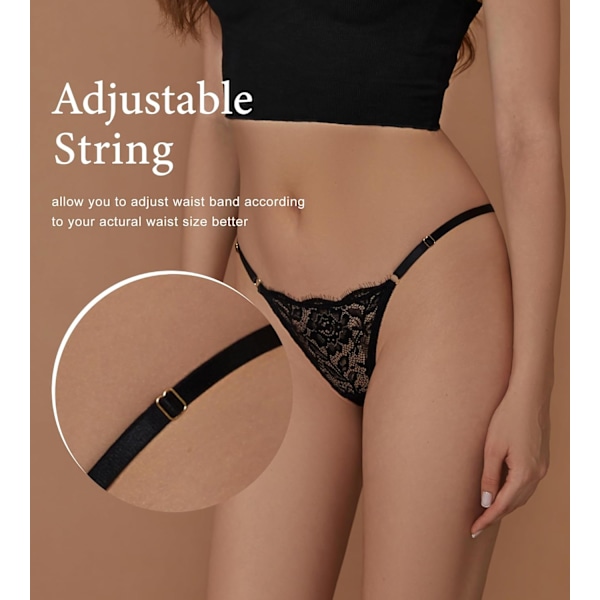 2025 Senaste Modell Spets G-string Trosor för Kvinnor Justerbara Sexiga Låg Midja Underkläder Andningsbara T-back Trosor Trosor 3-pack 3p05