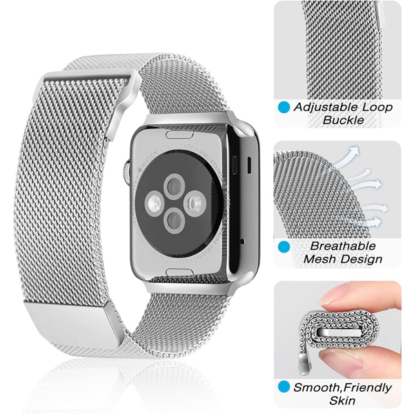 Metallisk magnetisk rem kompatibel med Apple Watch 38mm 40mm Silver 38mm/40mm/41mm