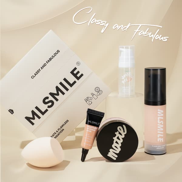 Foundation, mat pudder, primer, 5-delt ansigtsmakeup sæt, begynder makeup sæt E