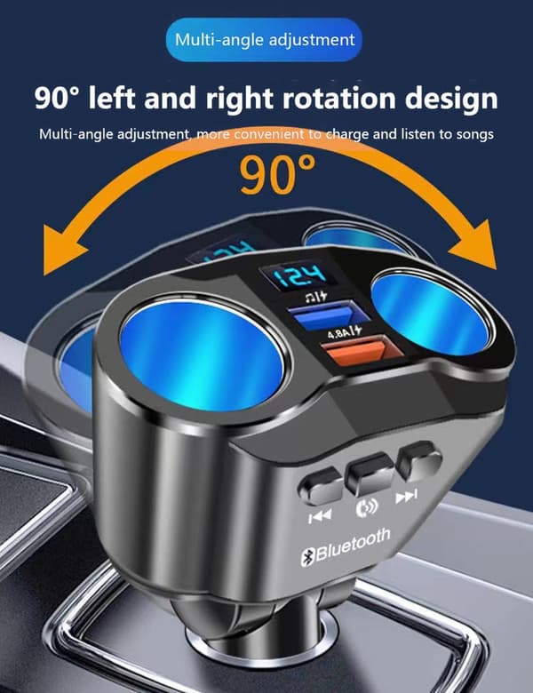 2025 Seneste Model 2-Sockets Cigarettænderadapter med Voltmeter, Alanph Bil Cigarettænder Splitter Stik, Bluetooth/U Disk Afspilning