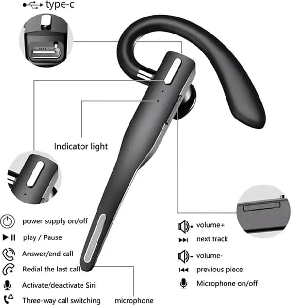 Trådløst lastebilsjåfør-headset, Bluetooth 5.1, ørepropper, dobbel mikrofon, støydemping