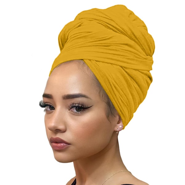 Turbanhuvudbonader Jersey Stretch Hårscarf Långa Sjal Scarf-ginger Yellow