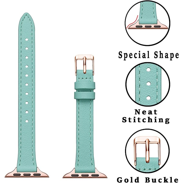 Smal läderband kompatibelt med Apple Watch Band 38mm Light Blue with Rose Gold 38mm/40mm/41mm