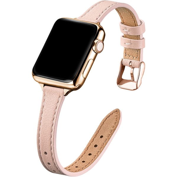 Smala läderband som är kompatibla med Apple Watch Band 38 mm Pale pink with Gold 42mm/44mm/45mm/49mm