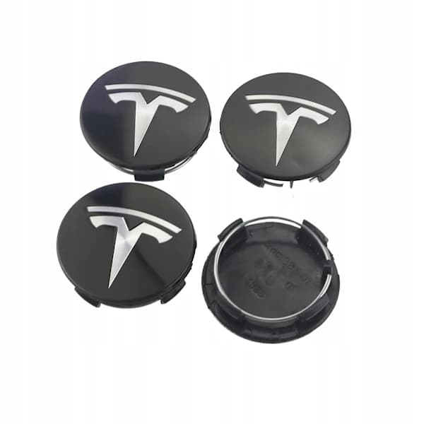 4-pak - Tesla Centerkapsler / Fælgemblemer - Bil 77 Sort/Sølv