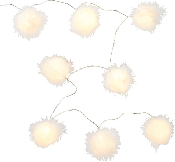 4fun 10 LED ljusslinga, fluffiga bollar, timer, batteridriven, inomhus