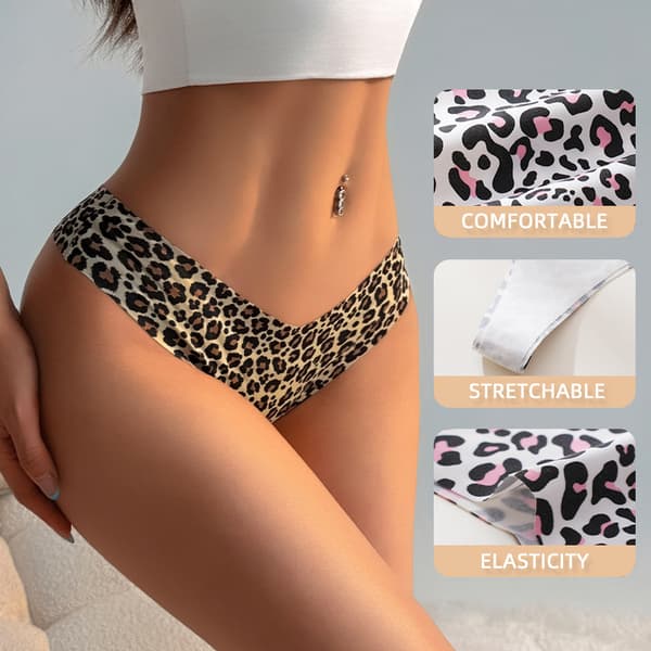 Trykte trekantstrusser Bikini-bindebånd Badetøjsstrandtrusser Grey leopard print L