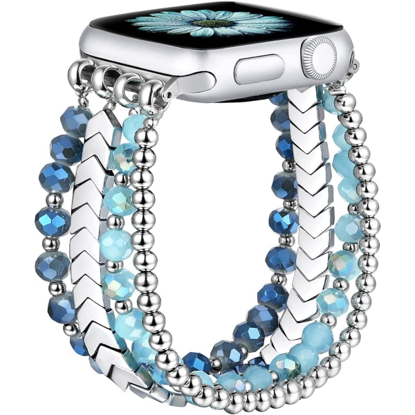 Armbandsband med pärlor som är kompatibelt med Apple Watch Blue/Silver 42mm/44mm/45mm/49mm-S/M