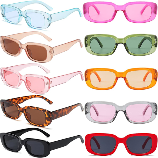 2025 Senaste Modell Solglasögon Bulk Rektangulära Solglasögon Party Favor 90-tals Glasögon Shades Sunnies för Kvinnor 6/8/10-pack 10 Blandade Färger Sm