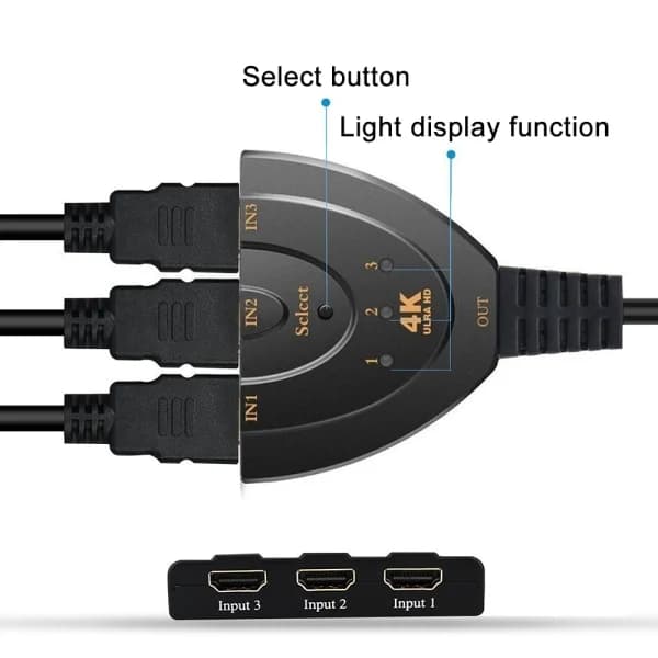 HDMI-switch 4K, VILCOME 3-portars HDMI-switch 3x1 HDMI-splitter