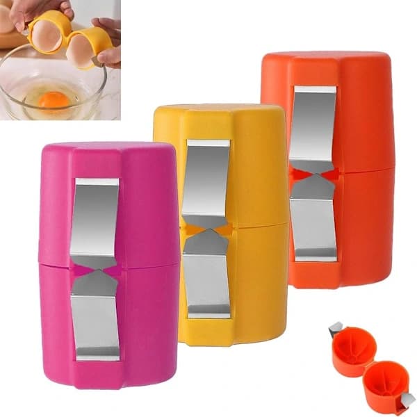3-pakks eggeskallåpner, håndholdt eggknekker multifunksjonell eggkutter eggknuser og separator for matlaging camping kjøkkenutstyr