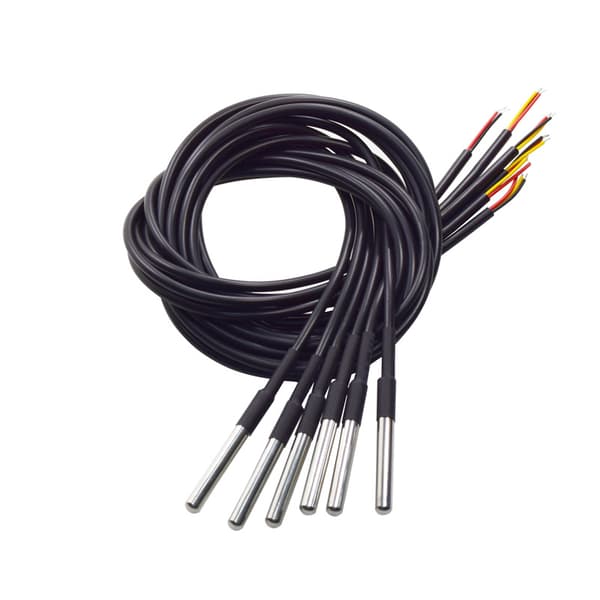 Vanntett DS18B20 digital temperatursensor, temperaturprobe i rustfritt stål, 1 meter, 6 stk.