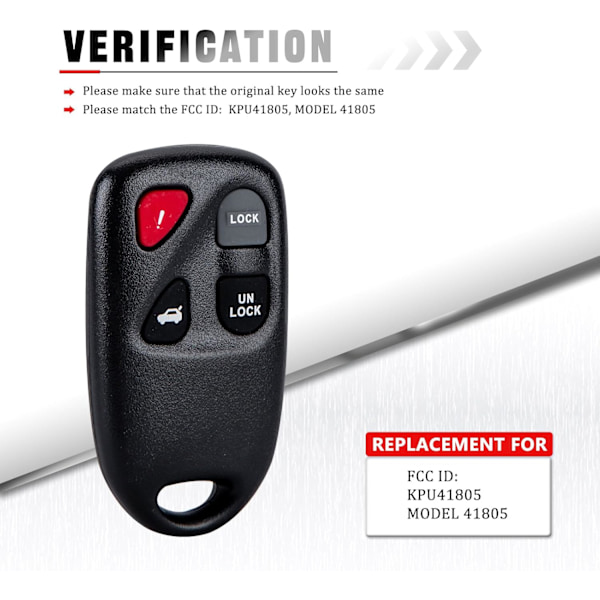 4 Knappar Nyckellös Fjärrkontroll Bilnyckel Fob Clicker för 2003-2005 Mazda 6 Ersättning med KPU41805 Modell 41805 (1) Svart 1 Svart 1