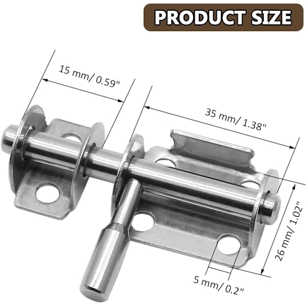 2\" Tunnformad Dörrlås i Rostfritt Stål Säkerhetsdörrlås Skjutlås med Skruvar (4-pack)