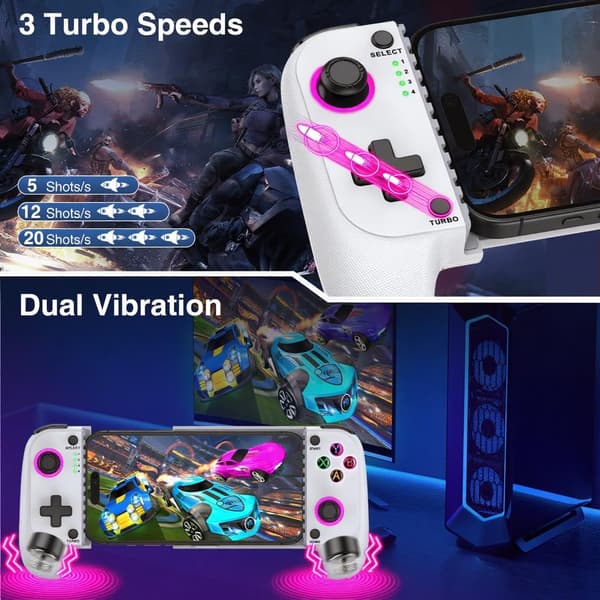 2025 Seneste Model Telefon Controller til iPhone/Android - Mobil Gaming Controller med Hall Effect Joystick, Understøttelse af Telefoncover, Turbo Func