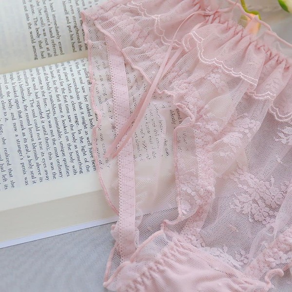 2025 Senaste Modell Lolita Sexiga Trosor Kvinnor Söta Spetsblommor Rosett Transparent Sömlöst Underkläder Volangkant Mesh Bomull Cr
