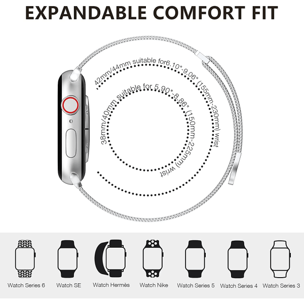 Kompatibel med Apple Watch Band 38mm 40mm 41mm 42mm 44mm Silver 42mm/44mm/45mm/49mm