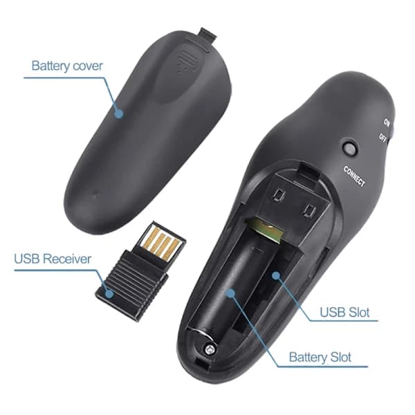 Trådløs USB Powerpoint Præsentation PPT Flip Pen Pointer Klik sort one-size
