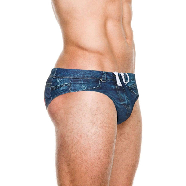 2025 Senaste Modell Herr Badbyxa Denimtryck Badshorts Dragsko Midja Baddräkt Bikini Kalsonger Marinblå X-Large