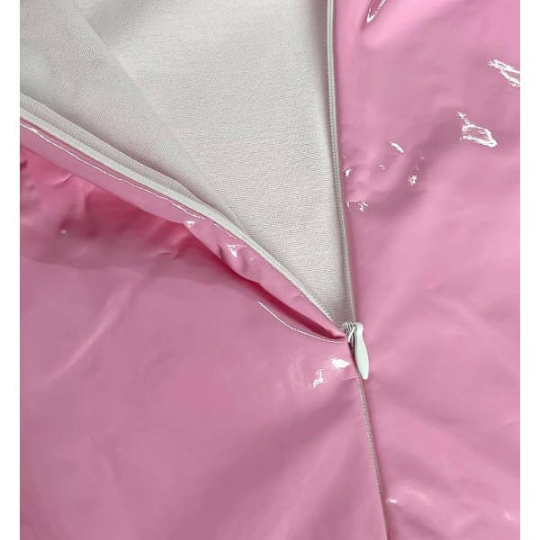 2025 Senaste Modell Dam Halter Jumpsuit i Ett Stycke Faux Lackläder Leotard Bodysuit Rosa Medium