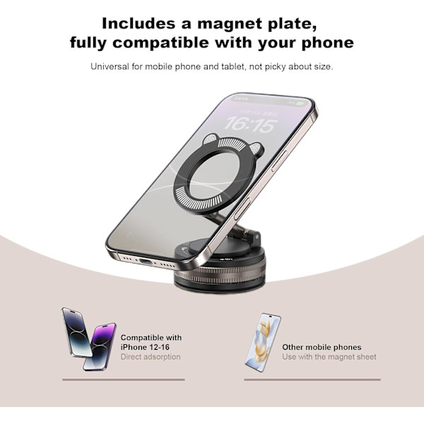 2025 Senaste Modell J33 Vakuum Magnetisk Telefonhållare, Stark Sugkoppshållare för Alla Smartphones, Lämplig för Släta Ytor Som M