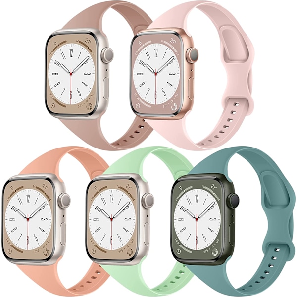 5-pack Silikonband, Slim, Kompatibel med Apple Watch 5PCS 8 38/40/41mm