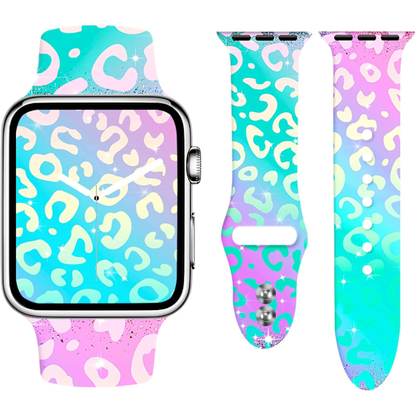 Kompatibel med Leopard Apple Watch-armband för kvinnor 38 mm Gradient Green Leopard 42/44/45/49mm(S/M)