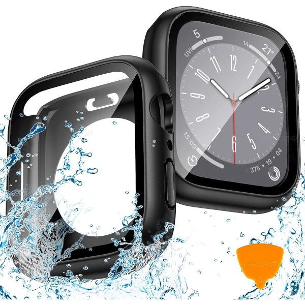 2-pack vattentätt Apple Watch case för Series 8 Black+Black (Matte) 45mm