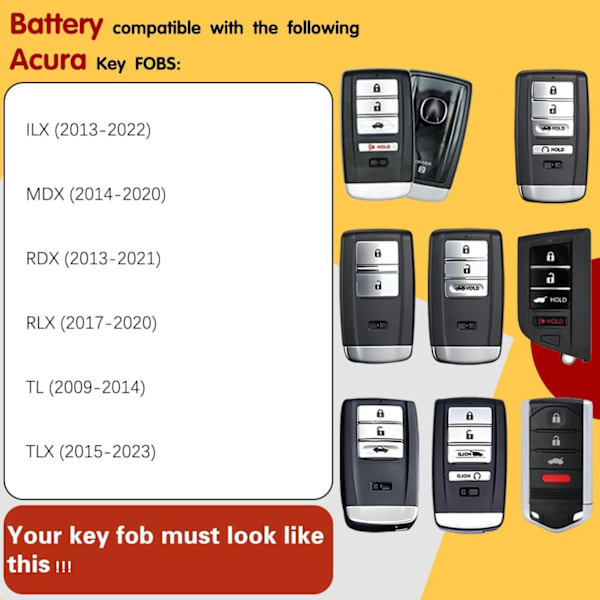 2-pack CR2032 Nyckelbricka Batterihölje Skal Passar 2014-2021 Kompatibel med Acura ILX MDX RDX RLX TLX Smart Case Skal Nyckel Fjärrkontroll Nyckel