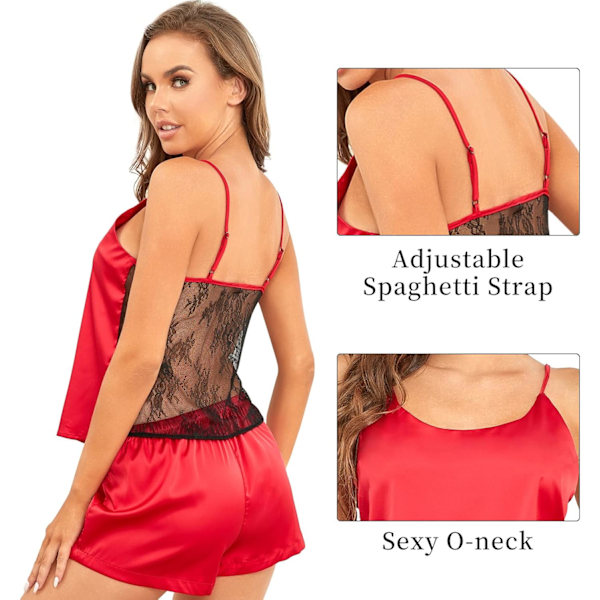 2025 Senaste Modell Sexiga Siden Satin Pyjamas Set för Kvinnor Spets Nattkläder PJ Set Cami Toppar Shorts Byxor Nattlinne Pjs Mjuka Loungewear