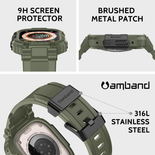 Case skärmskydd som är kompatibelt med Apple Watch Army Green 49mm