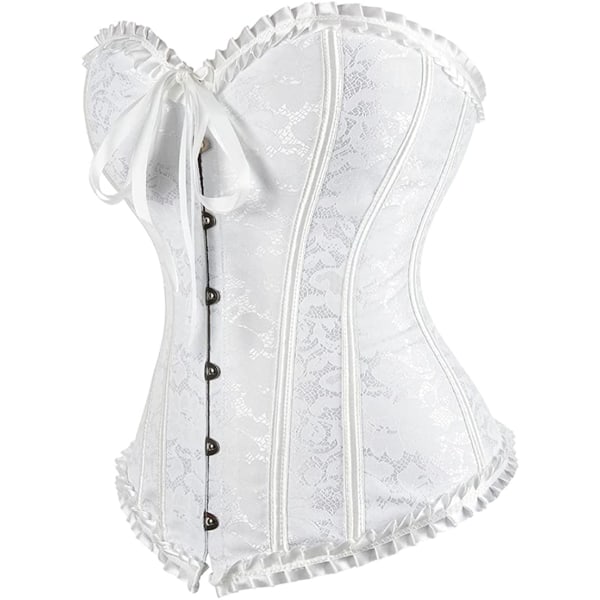 Korsetter för kvinnor Blommig Overbust Korsett Bustier Underkläder White 2805 L