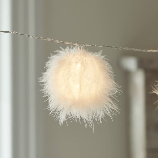 4fun 10 LED lyskæde, fluffy bolde, timer, batteridrevet, indendørs