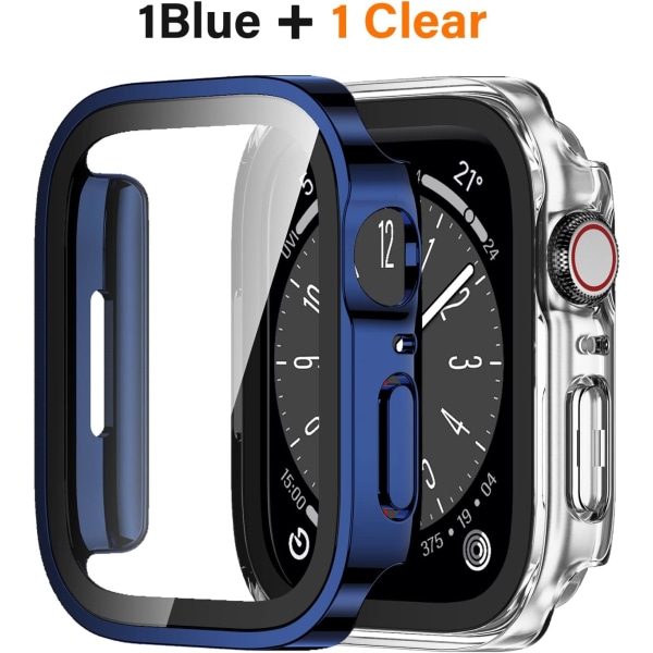 2-pack fodral kompatibelt med Apple Watch Series 8 Blue/Clear 45mm