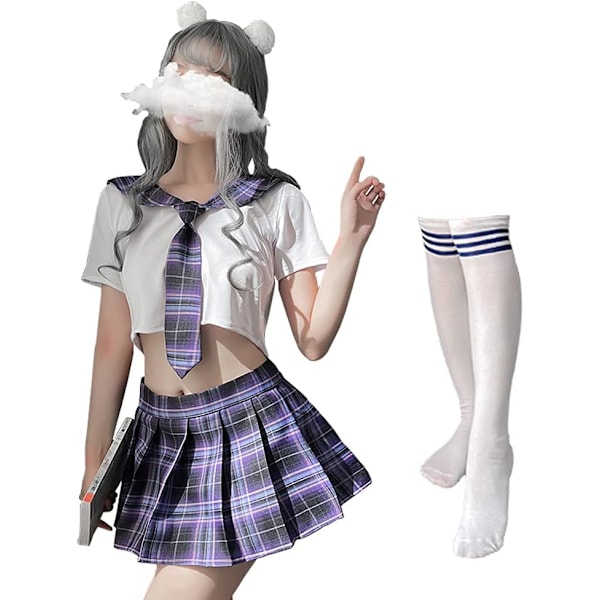 2025 Senaste Modell Skolflicka Kläder Japansk Rutig Plisserad Kjol JK Uniform Cosplay Underkläder 7039vit Lila