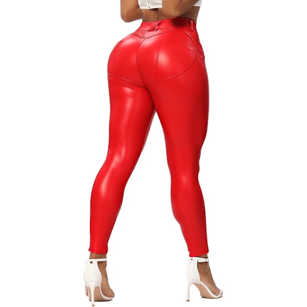 2025 Senaste Modell Faux Läder Leggings för Kvinnor Stretchiga Höga Midja Butt Lifting Svarta Pleather Byxor Outfit Sexiga PU Leggings
