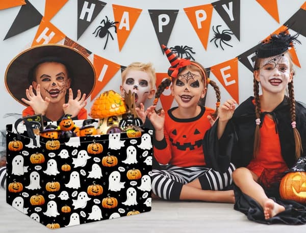 Halloween-kurv Søde kurve til børn Græskarkurv Rektangulær opbevaringskasse Organizer Boks Værelsesindretning (Sort Spøgelse)