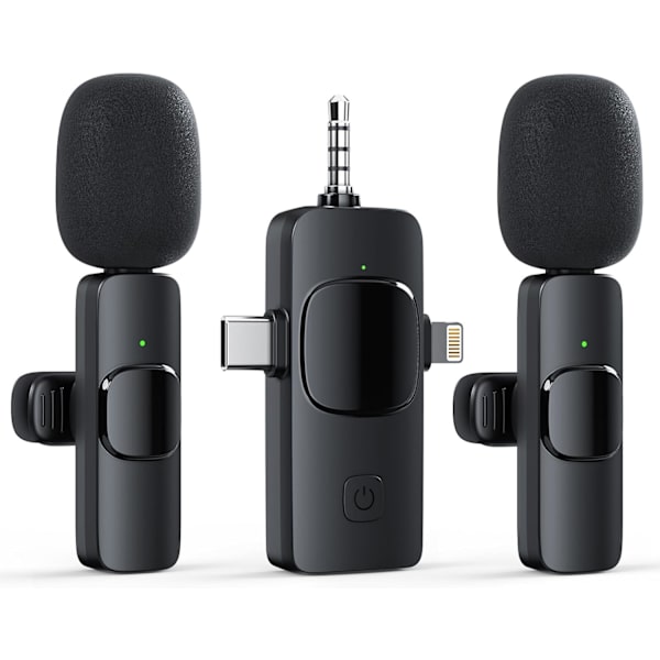 3 i 1 Trådlös Lavalier Mikrofon för iPhone Android Kamera USB-C, Brusreducerande Trådlös Mini Mikrofon för YouTube, Videoinspelning