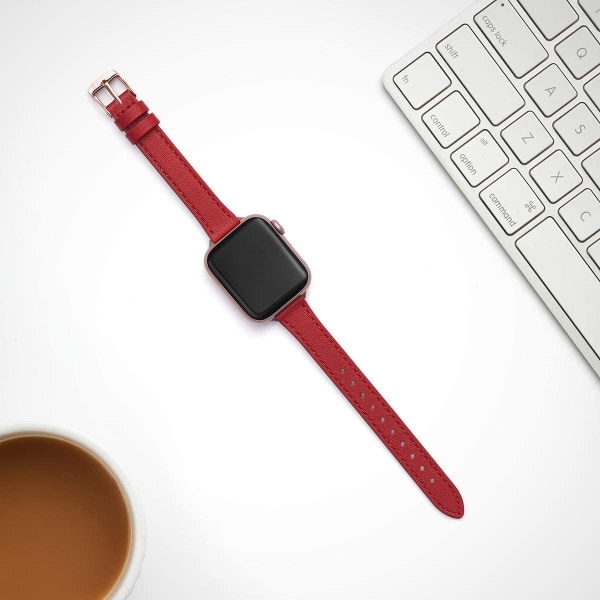 Smal läderband kompatibelt med Apple Watch Band 38mm Red with Rose Gold 38mm/40mm/41mm