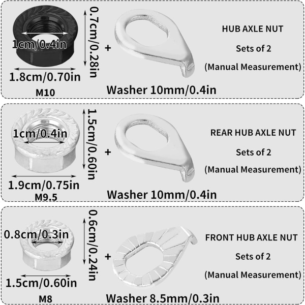 Cykelhjulsaxelmutter och säkerhetsbricka-kit (6 st) för mountainbike och landsvägscyklar