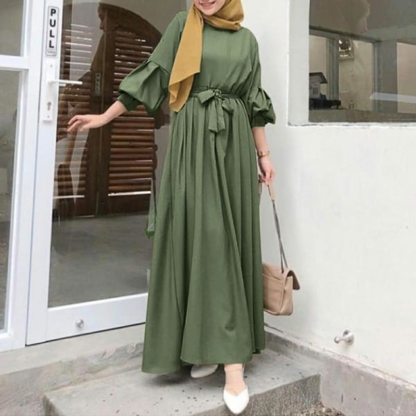Muslimsk elegant klänning: print , rund hals, långa ärmar green 3XL