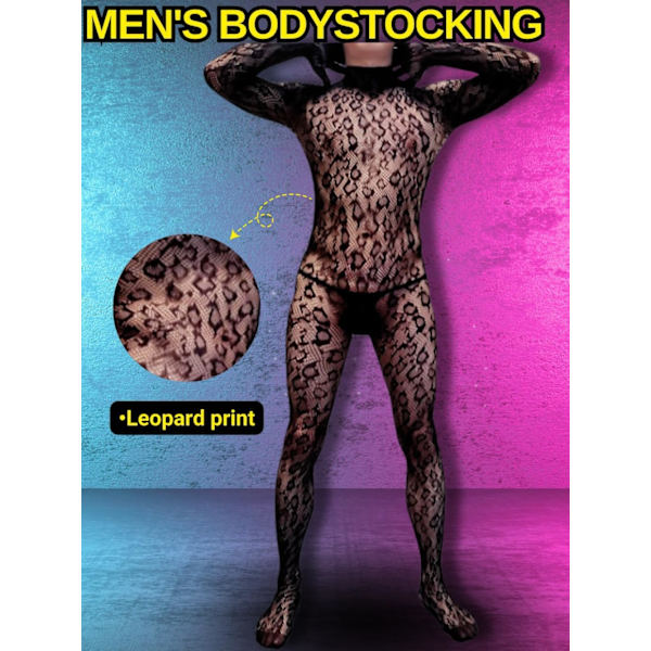 2025 Senaste Modell Rave-kläder för män, Festival Party Clubwear, Leopard One Piece Full Lace Jumpsuit, Sexig Underkläder Kostym Bodysuit