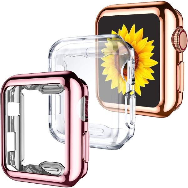 3-pack Kompatibelt med Apple Watch-fodral 42 mm Clear/Rose Gold/Rose Pink 42 mm